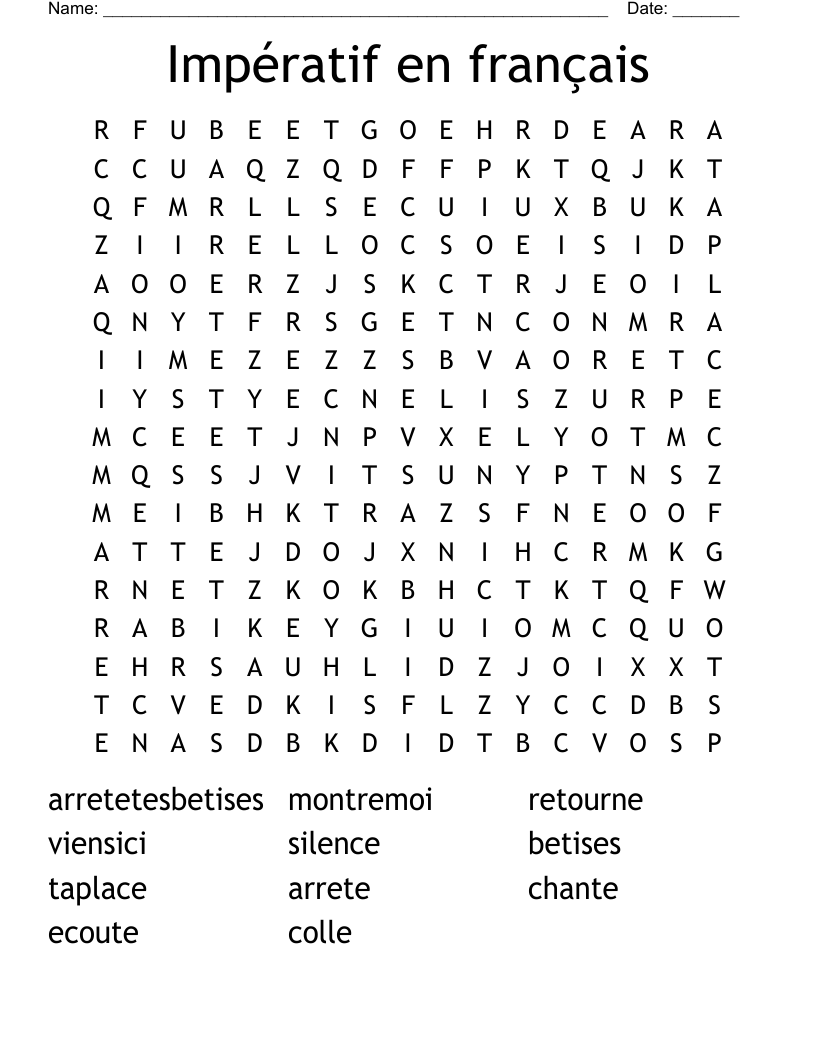 Impératif en français Word Search