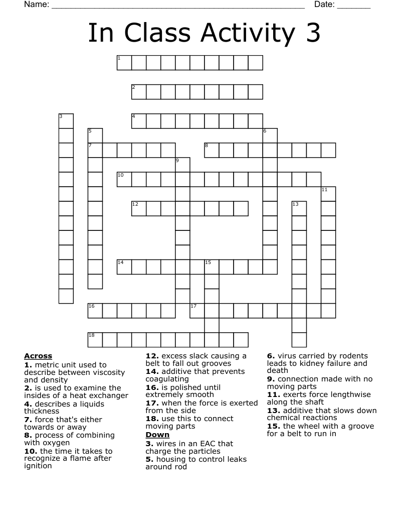 In Class Activity 3 Crossword - WordMint