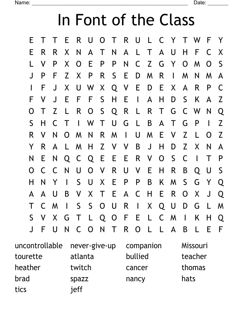 In Font of the Class Word Search