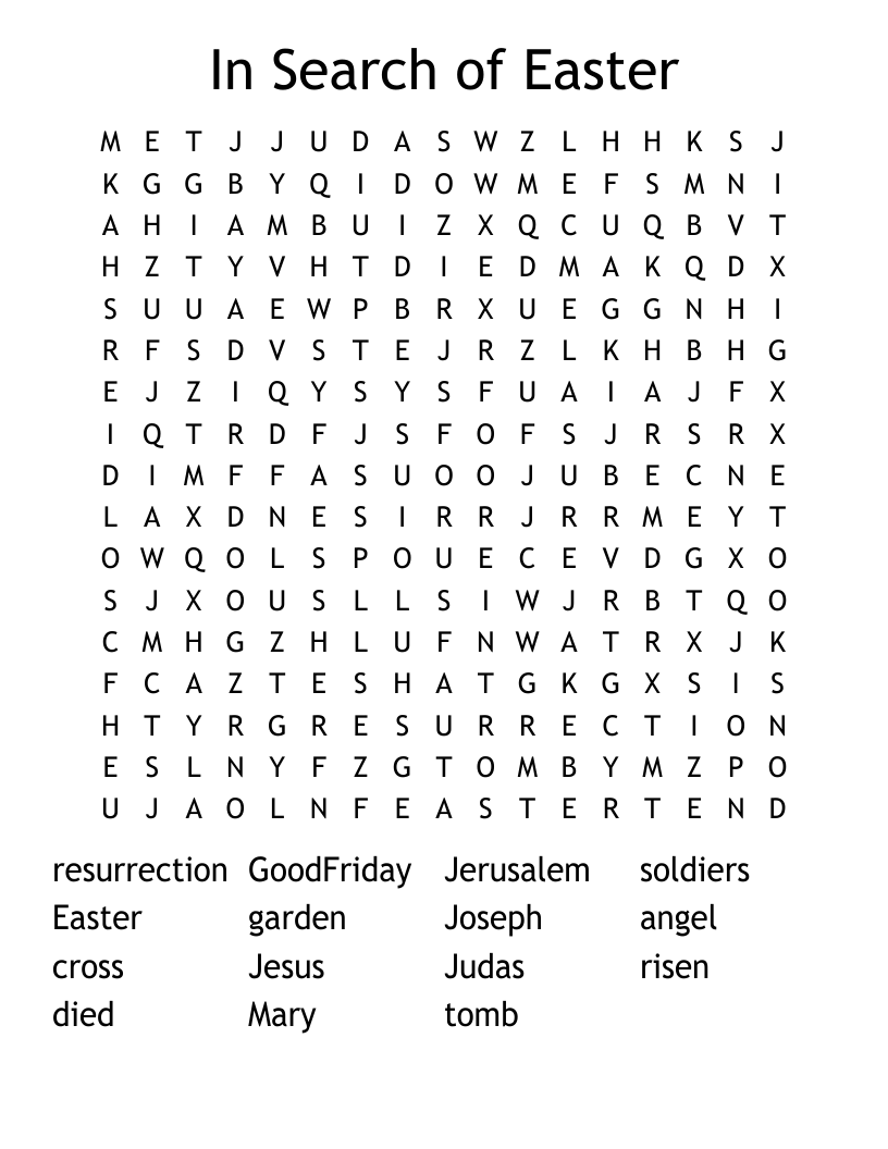 In Search of Easter Word Search