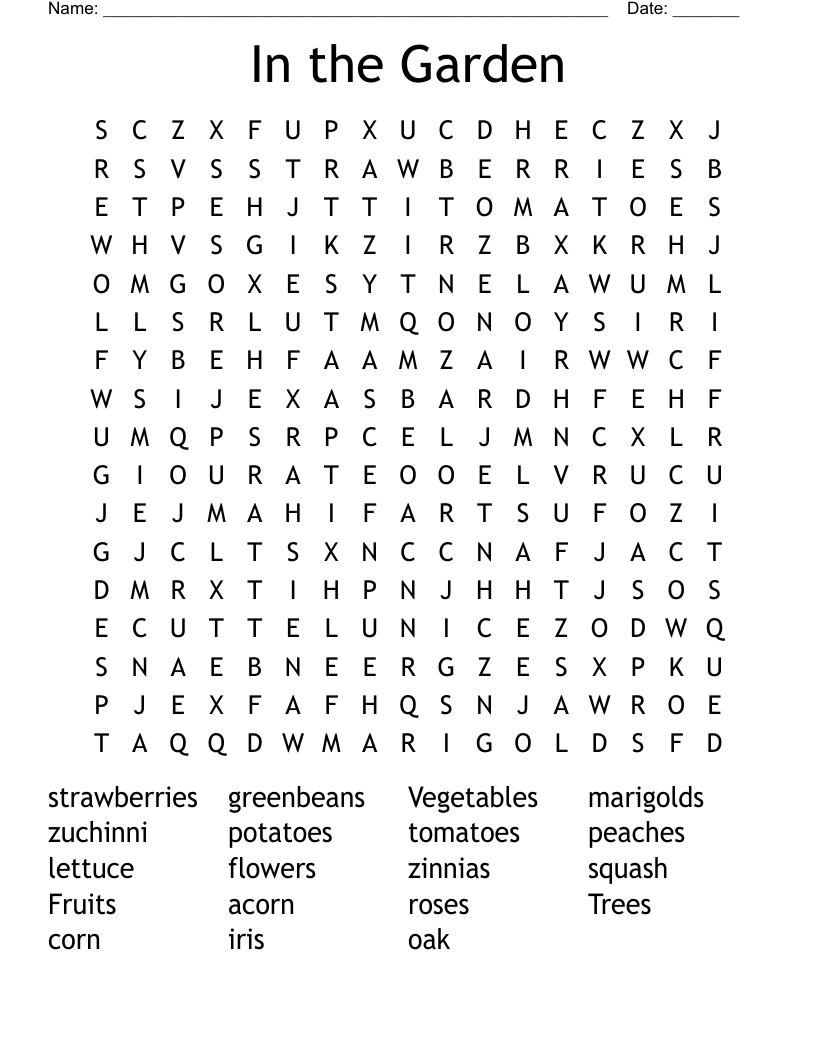 In the Garden Word Search
