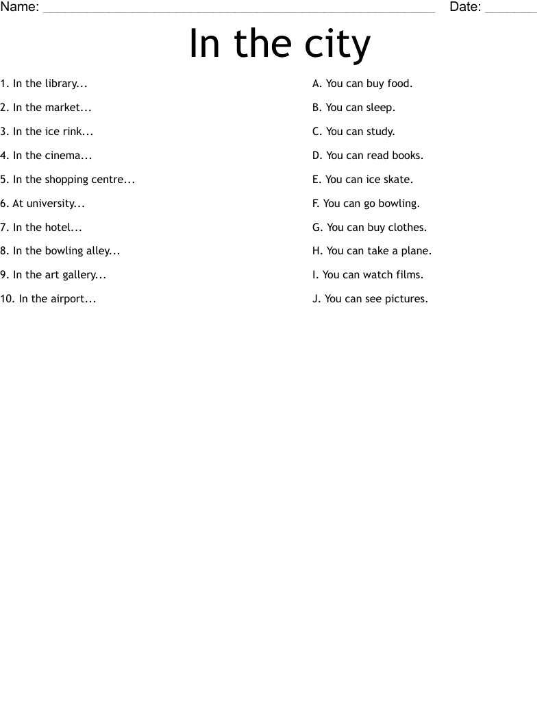 In the city Worksheet