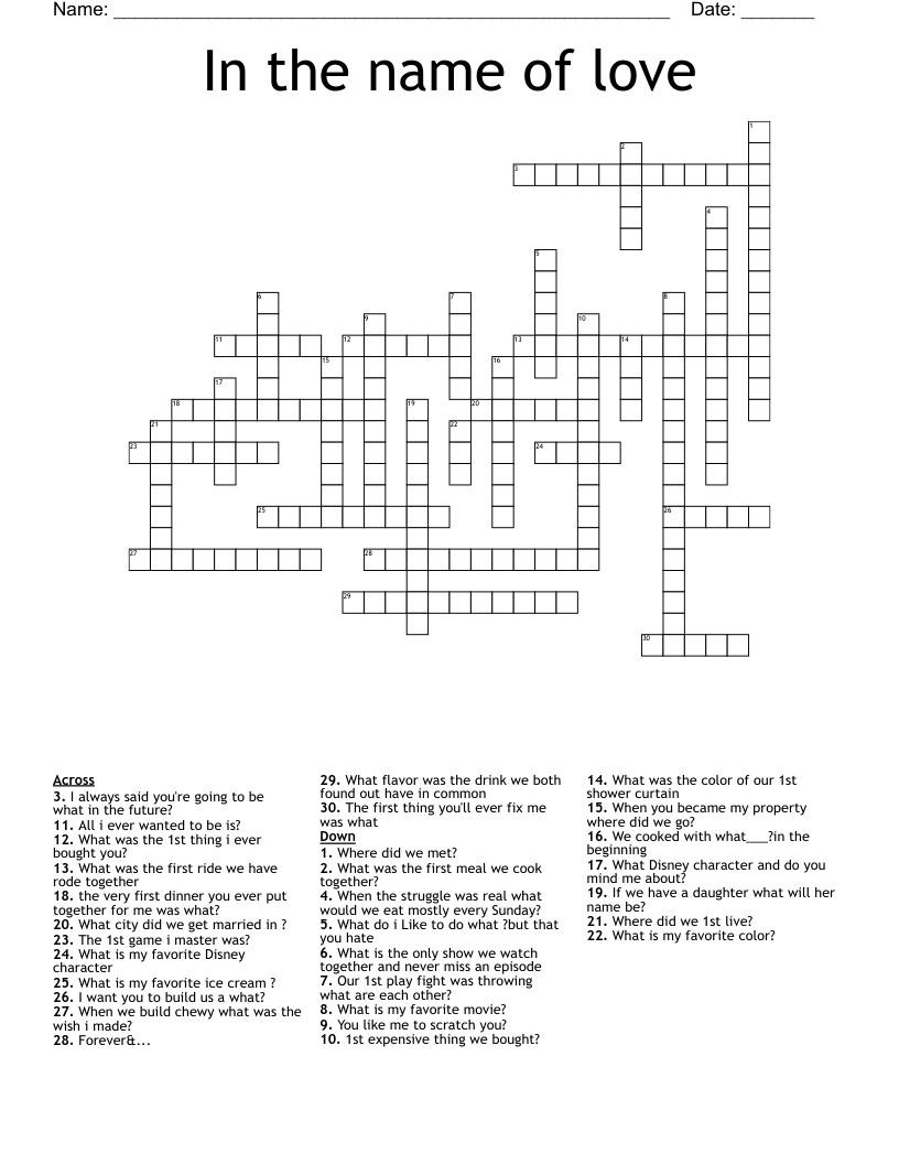 In the name of love Crossword