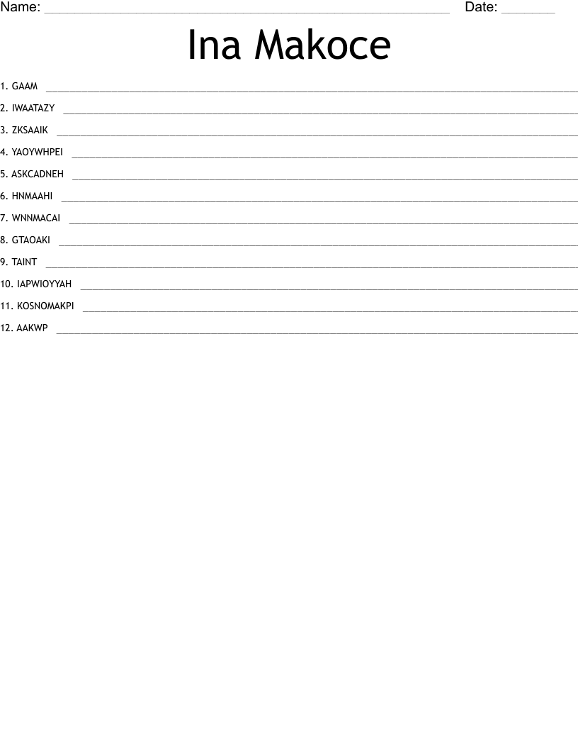 Ina Makoce Word Scramble