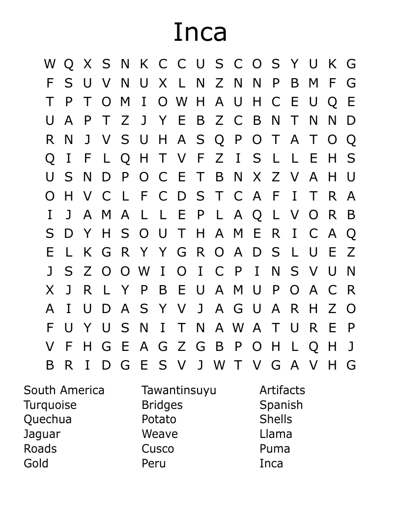 Inca Word Search