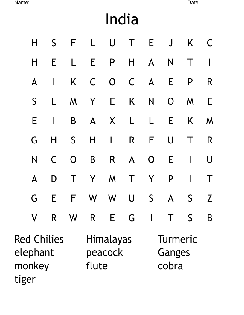 India Word Search