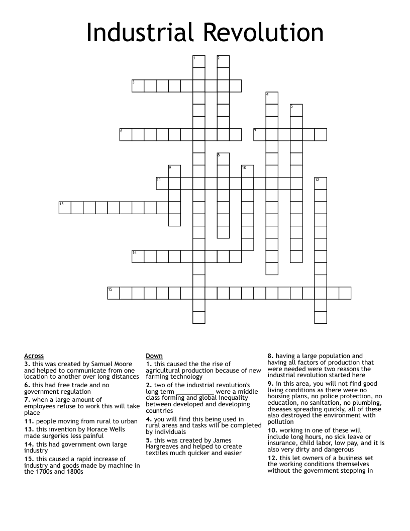 Industrial Revolution Crossword WordMint