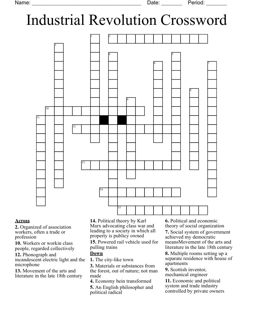 Industrial Revolution Crossword WordMint