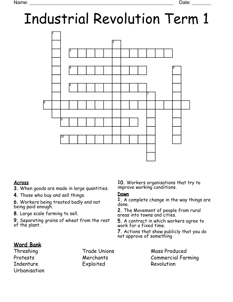 Industrial Revolution Term 1 Crossword WordMint