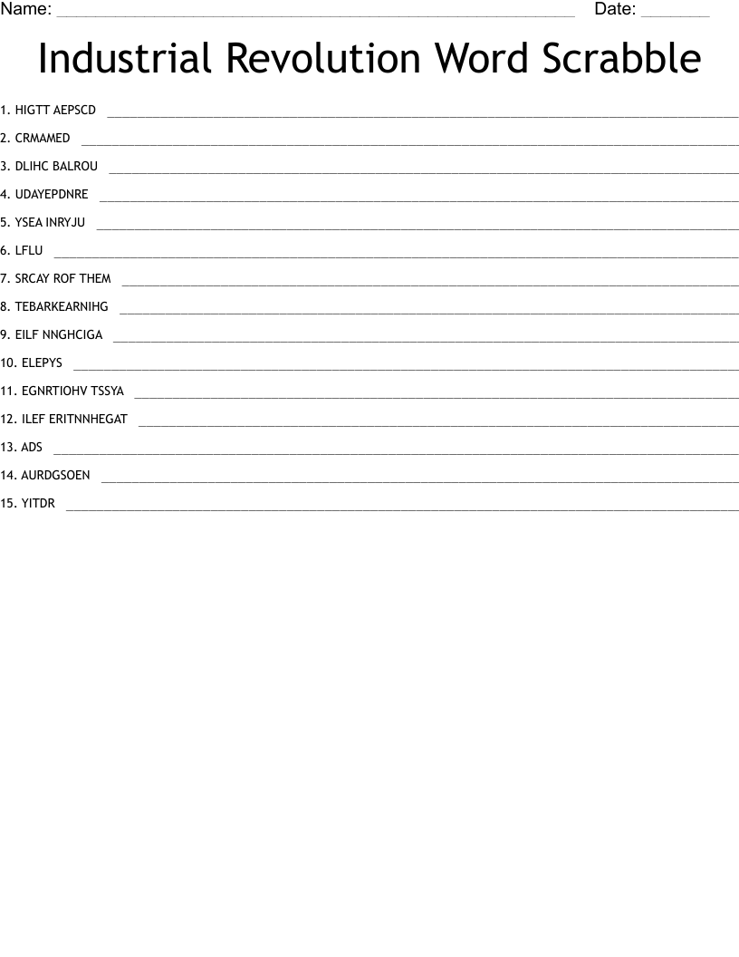 Industrial Revolution Word Scrabble Word Scramble