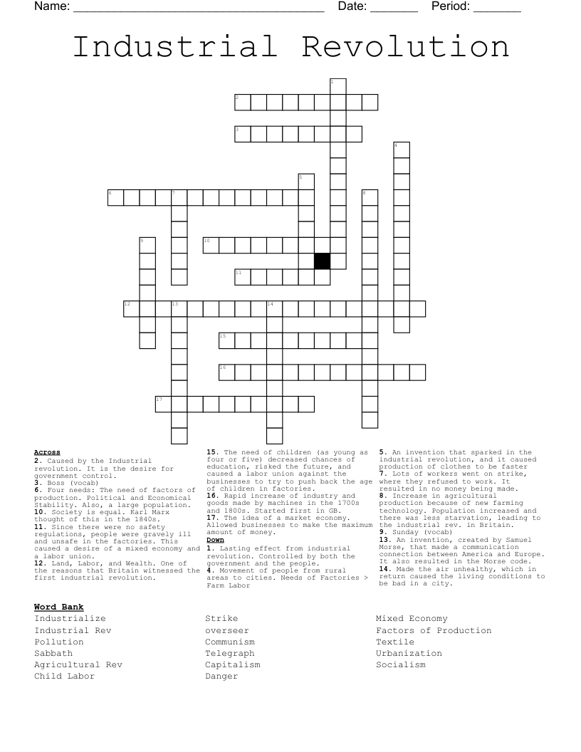 Industrial Revolution Crossword WordMint
