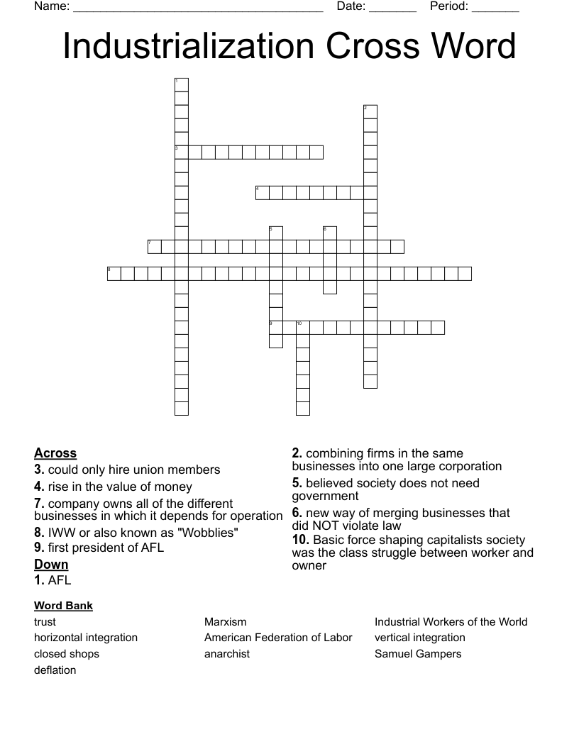 Industrialization Cross Word
