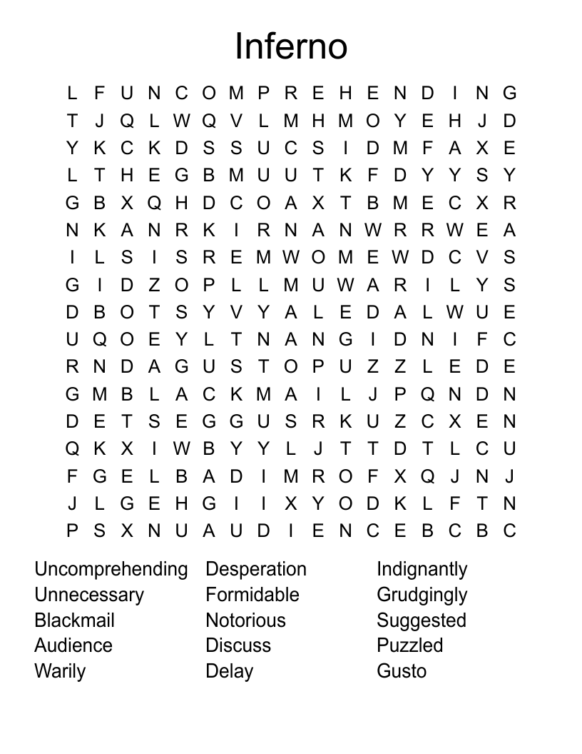 Inferno Word Search