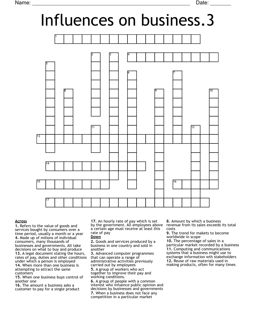 Influences on business.3 Crossword WordMint