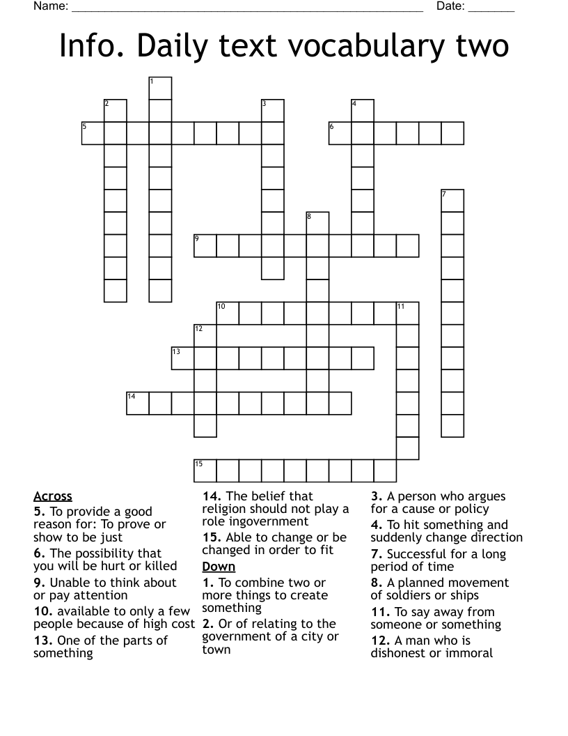 Info. Daily text vocabulary two Crossword