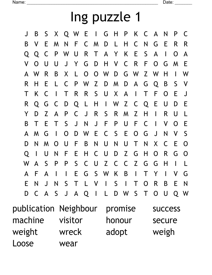 Ing puzzle 1 Word Search