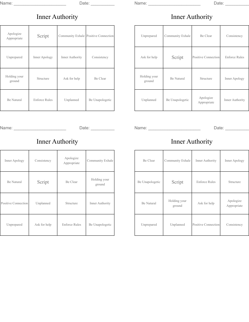 Inner Authority Bingo Cards