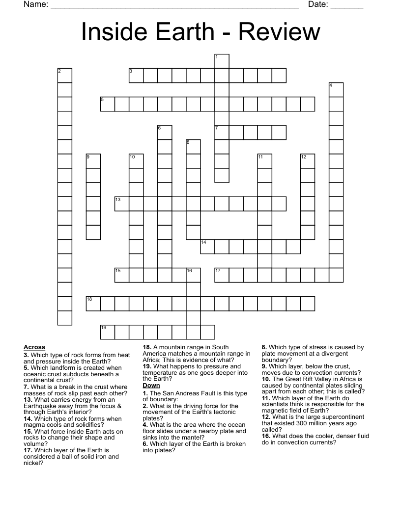Inside Earth - Review Crossword