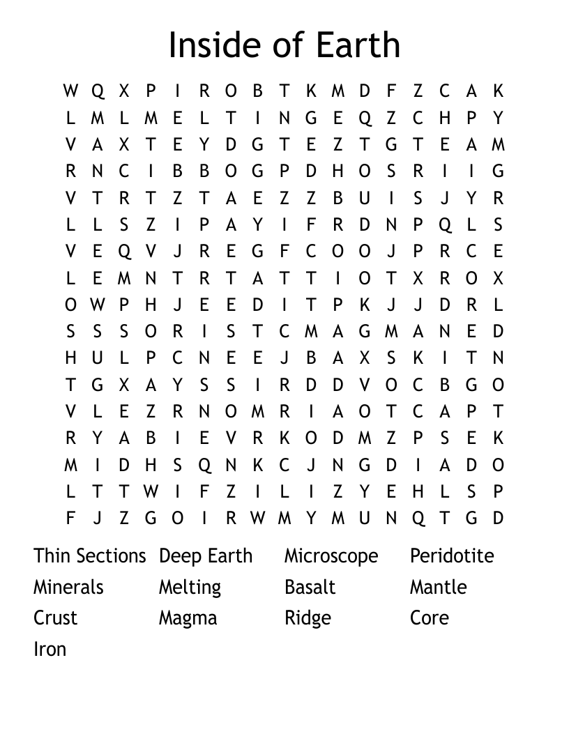 Inside of Earth Word Search