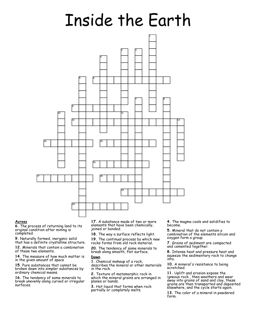 Inside the Earth Crossword