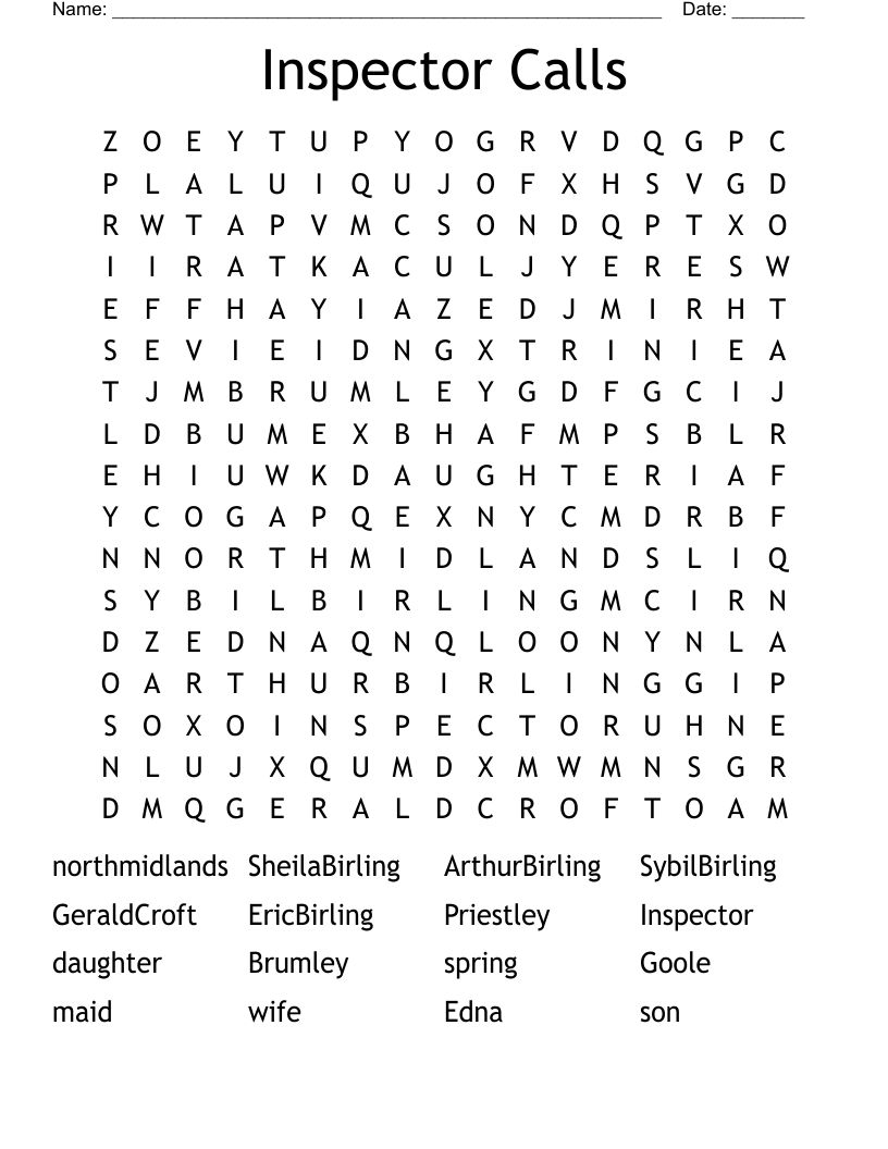 Inspector Calls Word Search