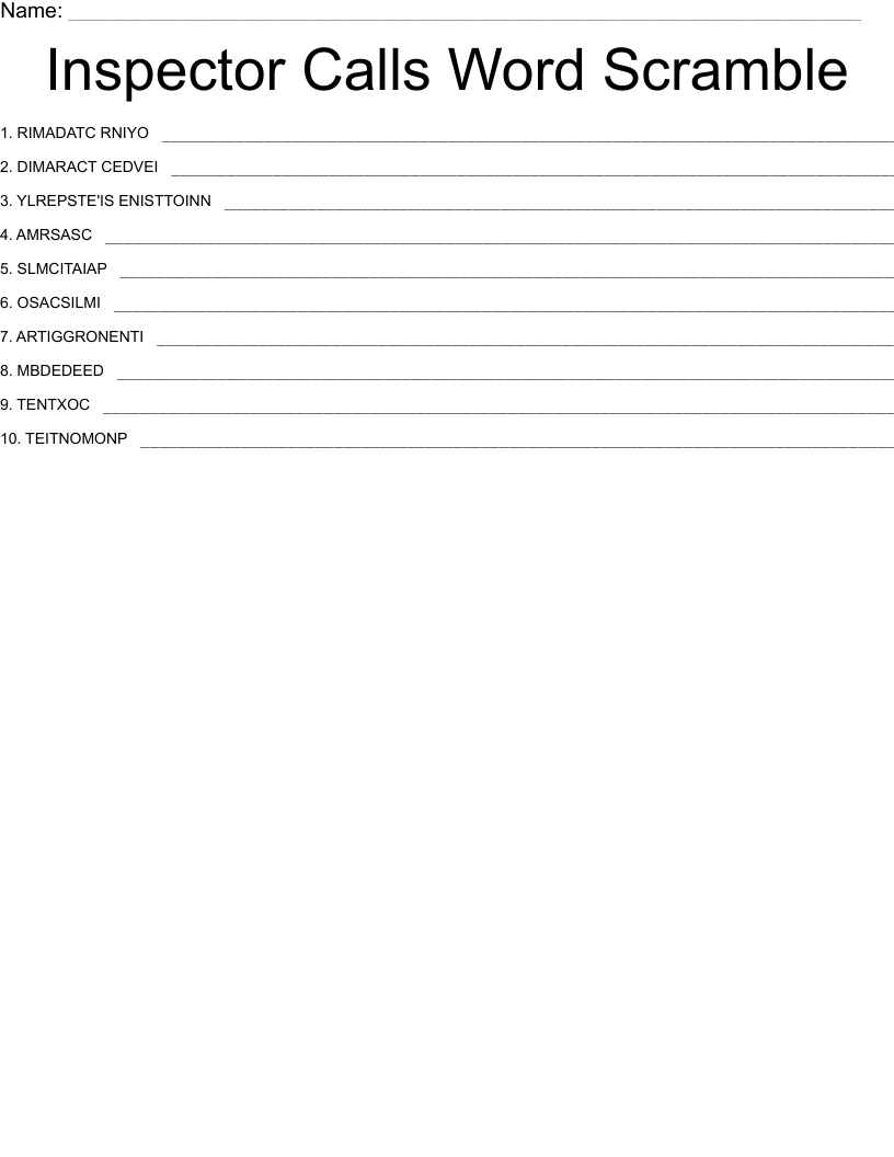 Inspector Calls Word Scramble