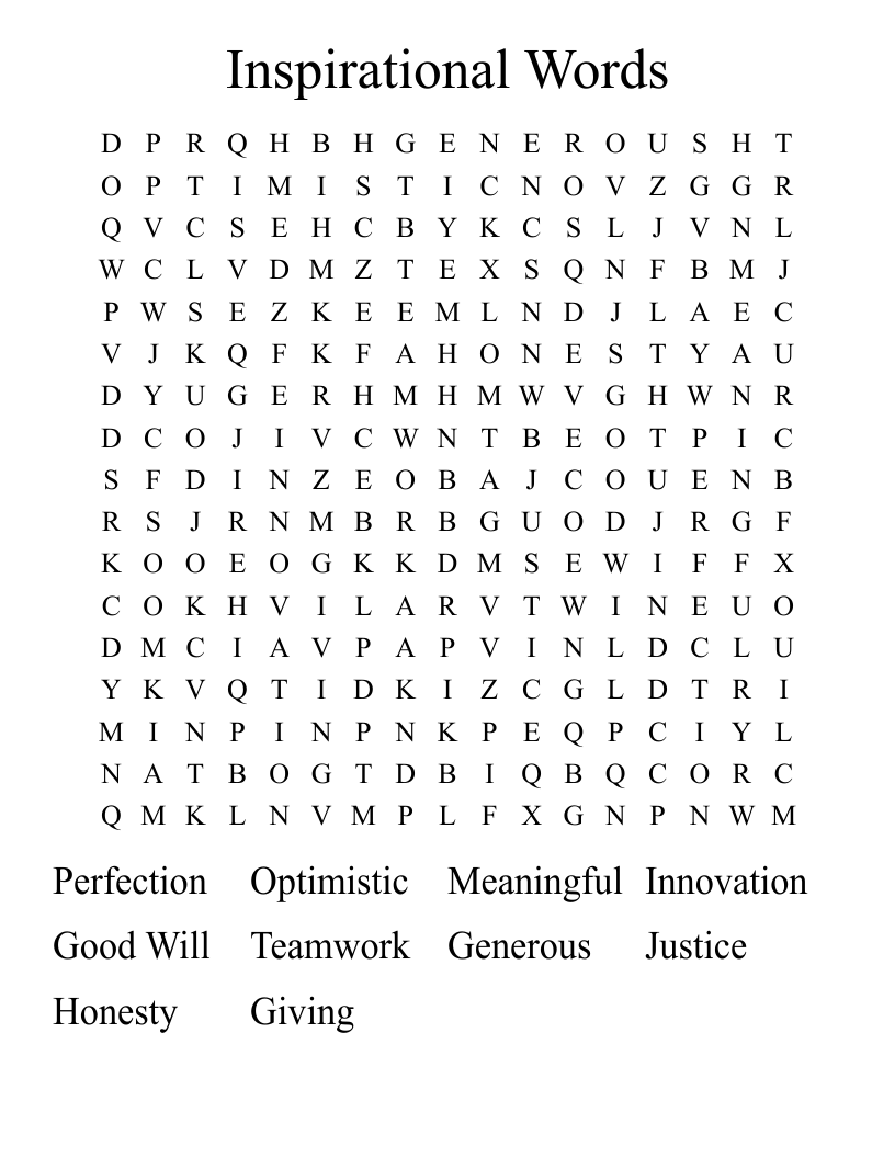 Inspirational Words Word Search