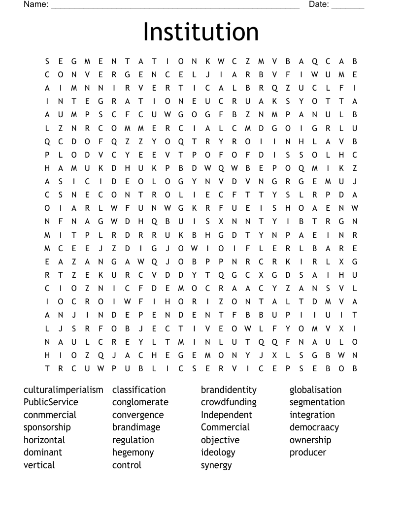 Institution Word Search