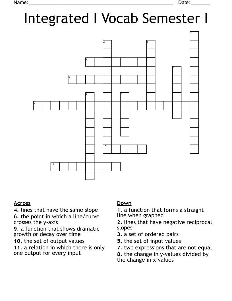 Integrated I Vocab Semester I Crossword