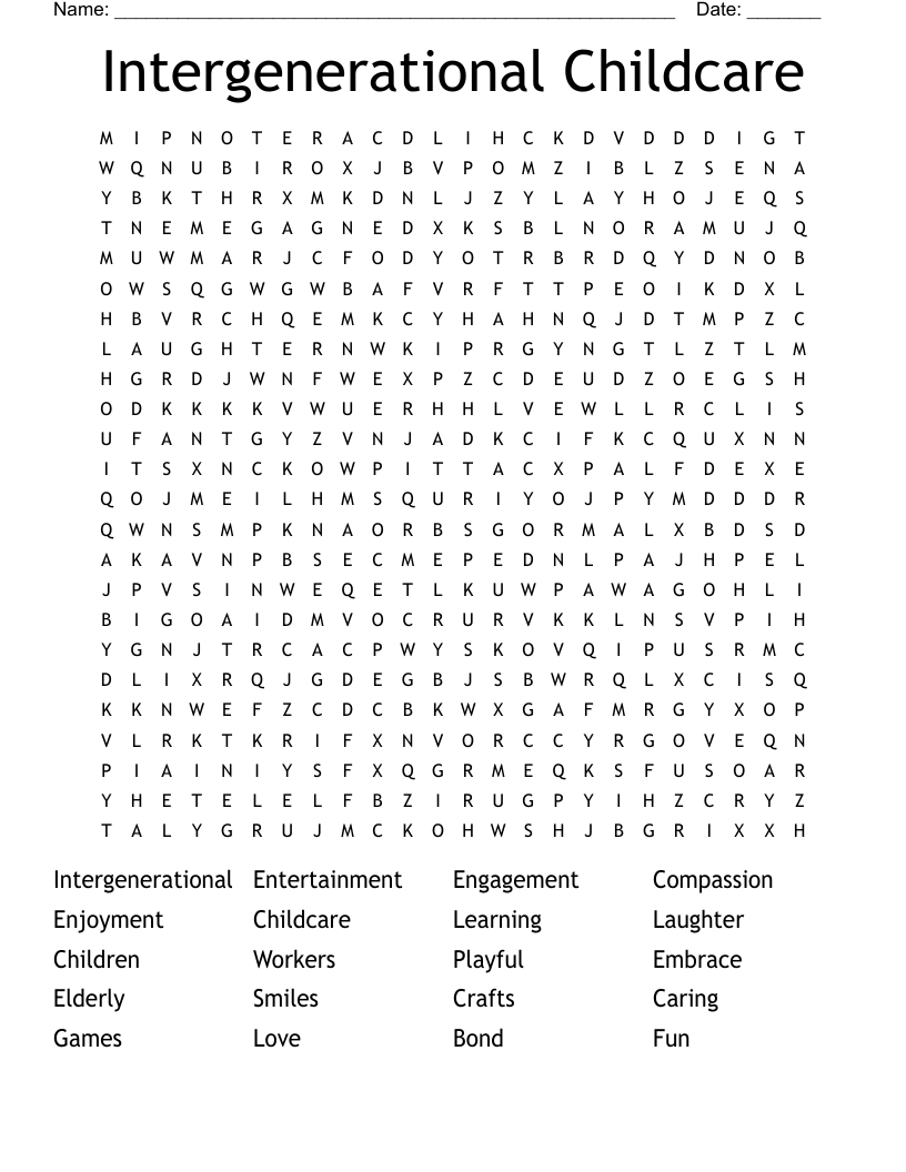 Intergenerational Childcare Word Search