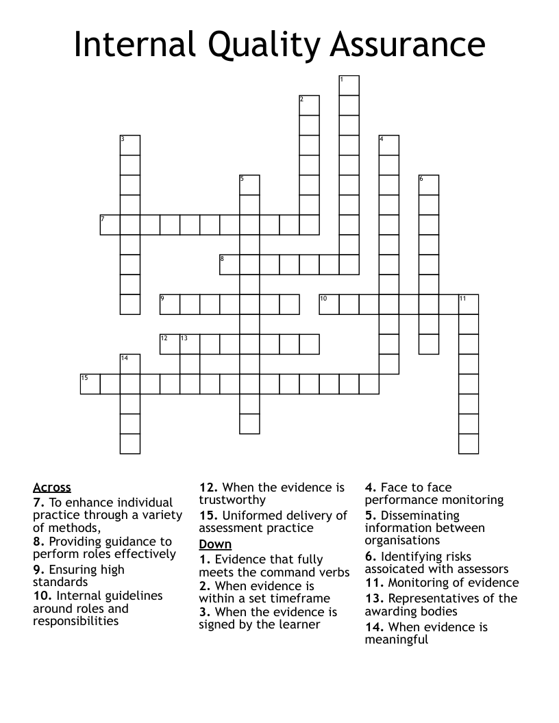 Internal Quality Assurance Crossword WordMint