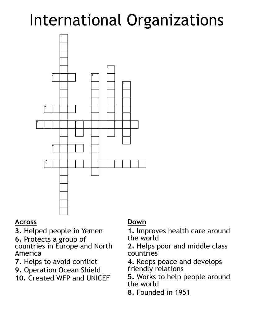 International Organizations Crossword WordMint