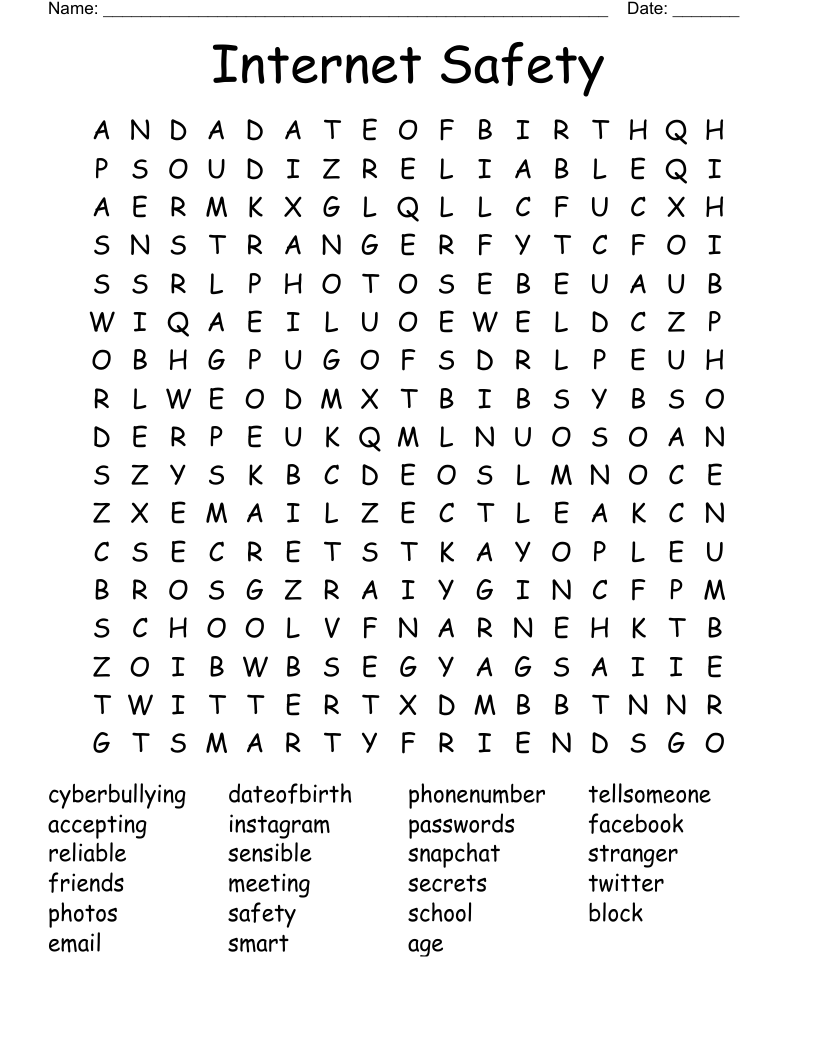 Internet Safety Word Search WordMint
