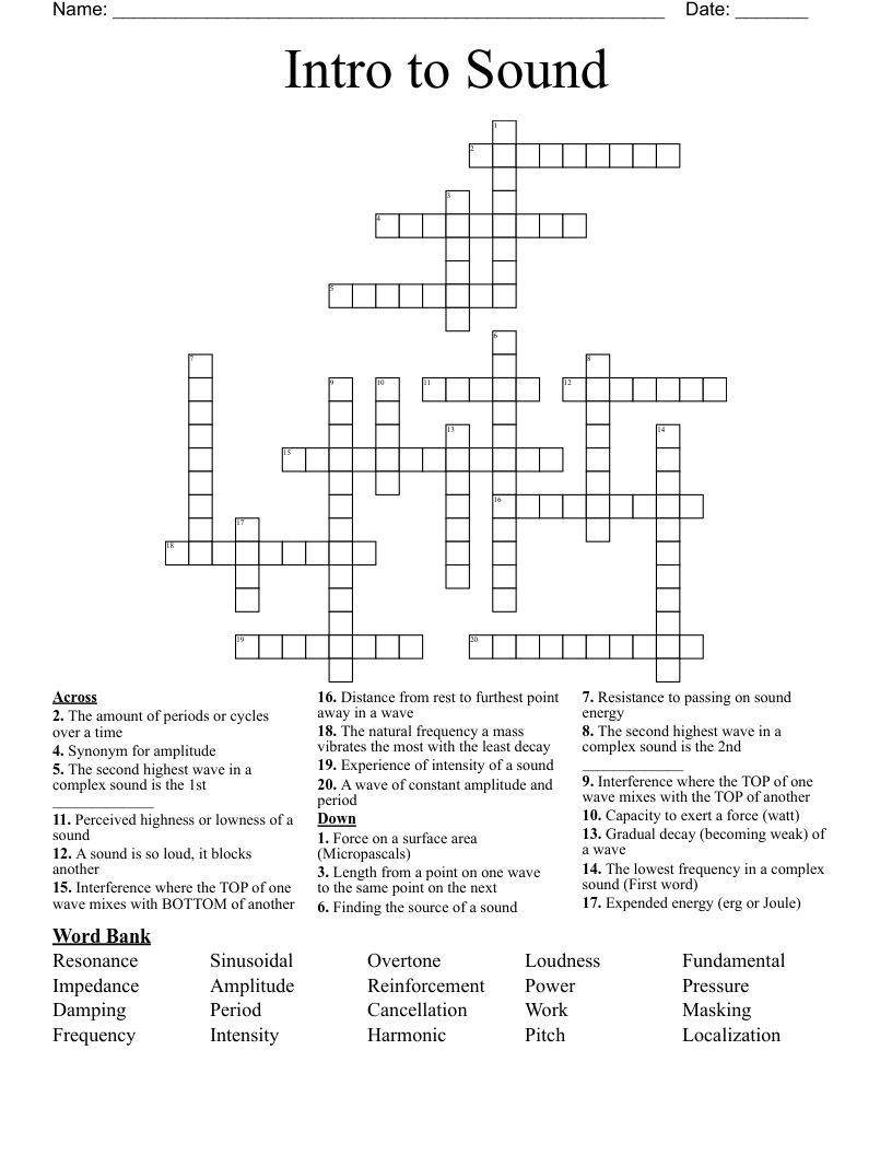 Intro To Sound Crossword WordMint