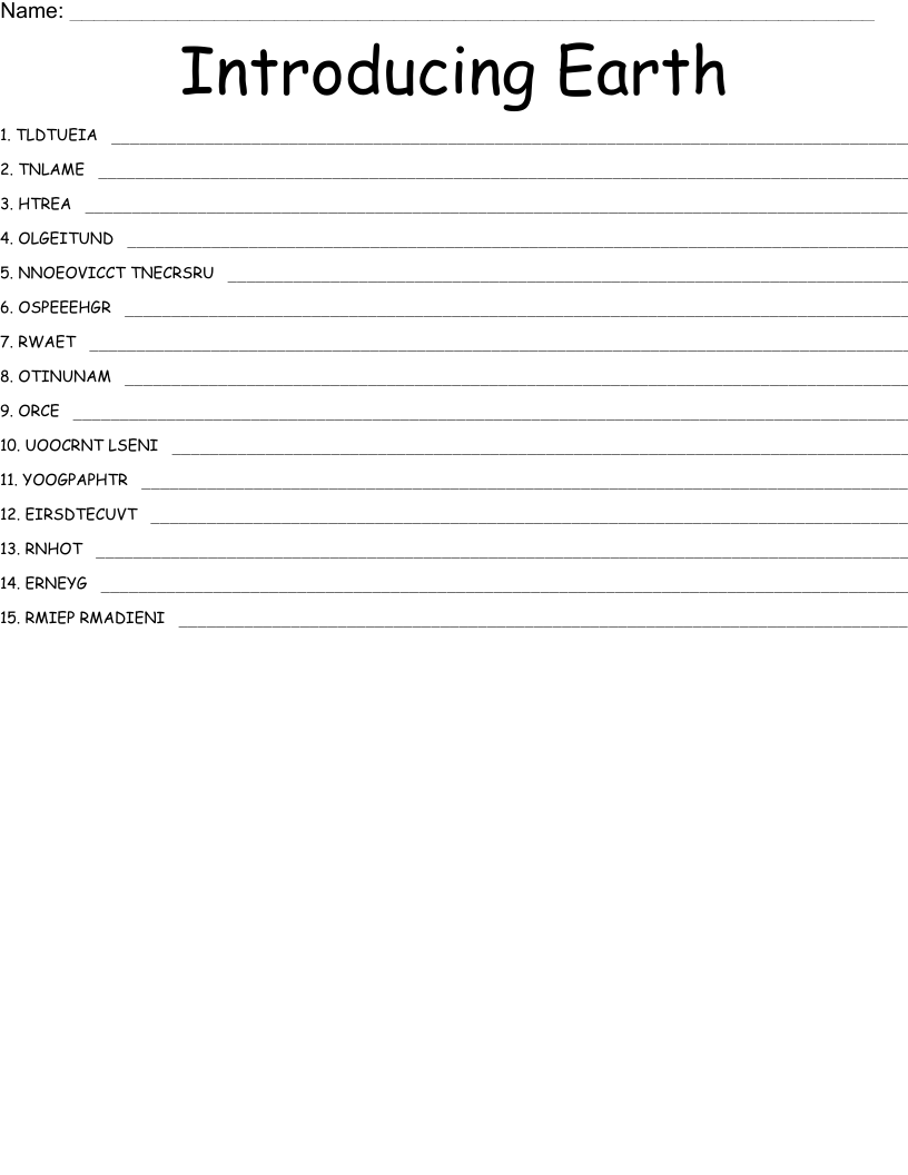 Introducing Earth  Word Scramble