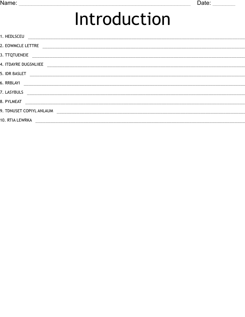 Introduction Word Scramble - WordMint