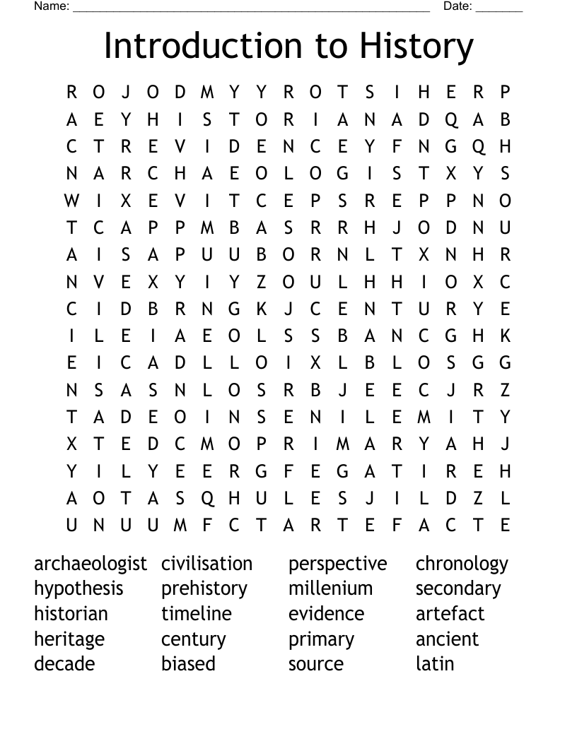 Introduction To History Word Search WordMint