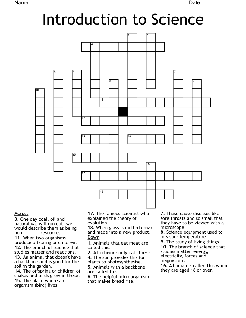 Introduction to Science Crossword