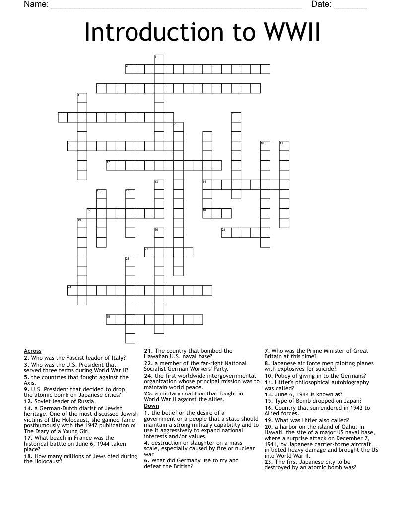 Introduction to WWII Crossword WordMint