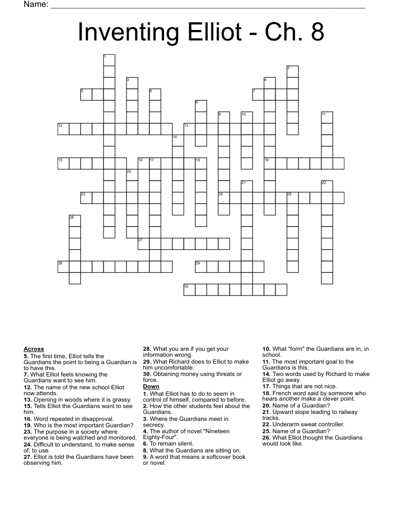 Inventing Elliot - Ch. 8 Crossword