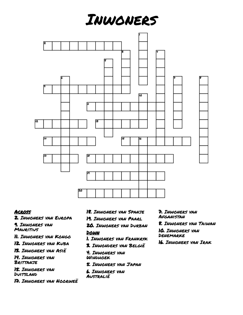 Inwoners Crossword