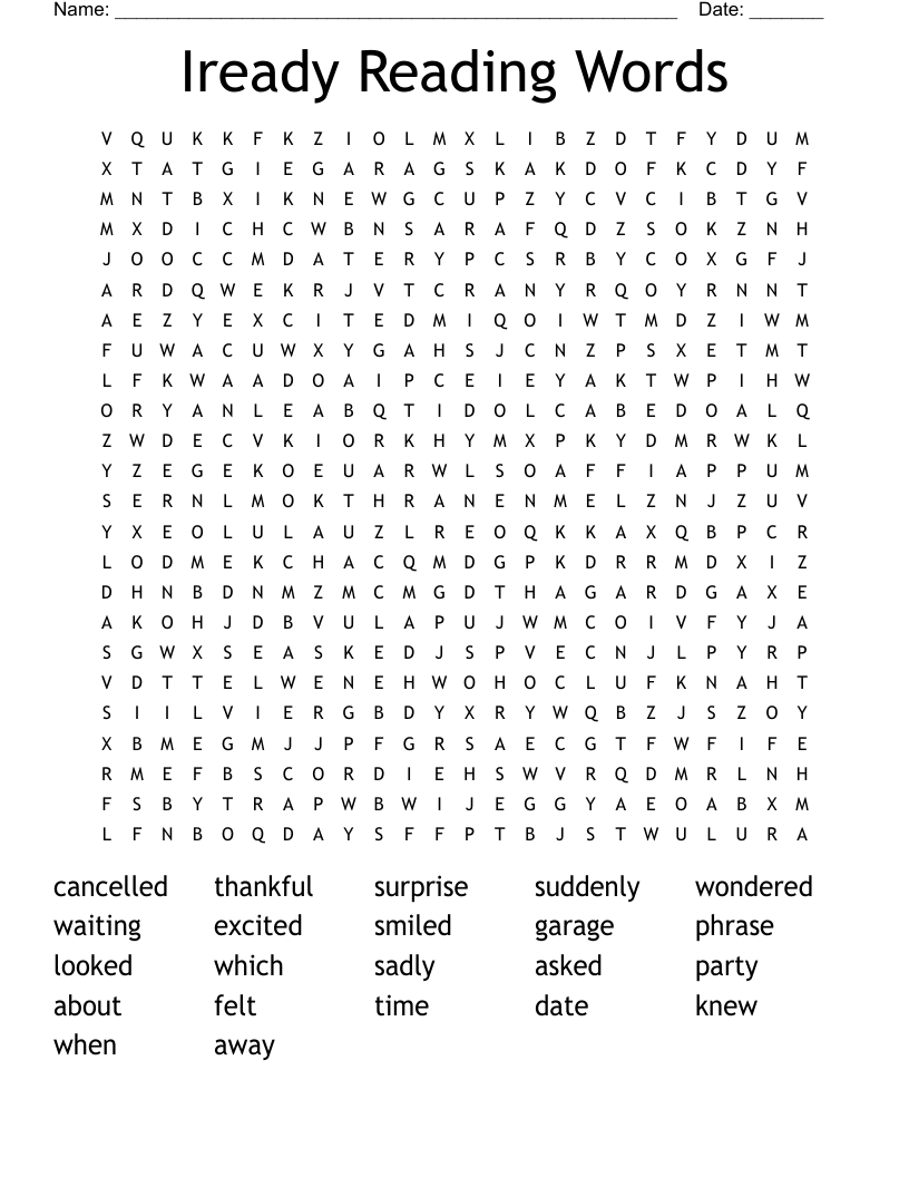 Iready Reading Words Word Search