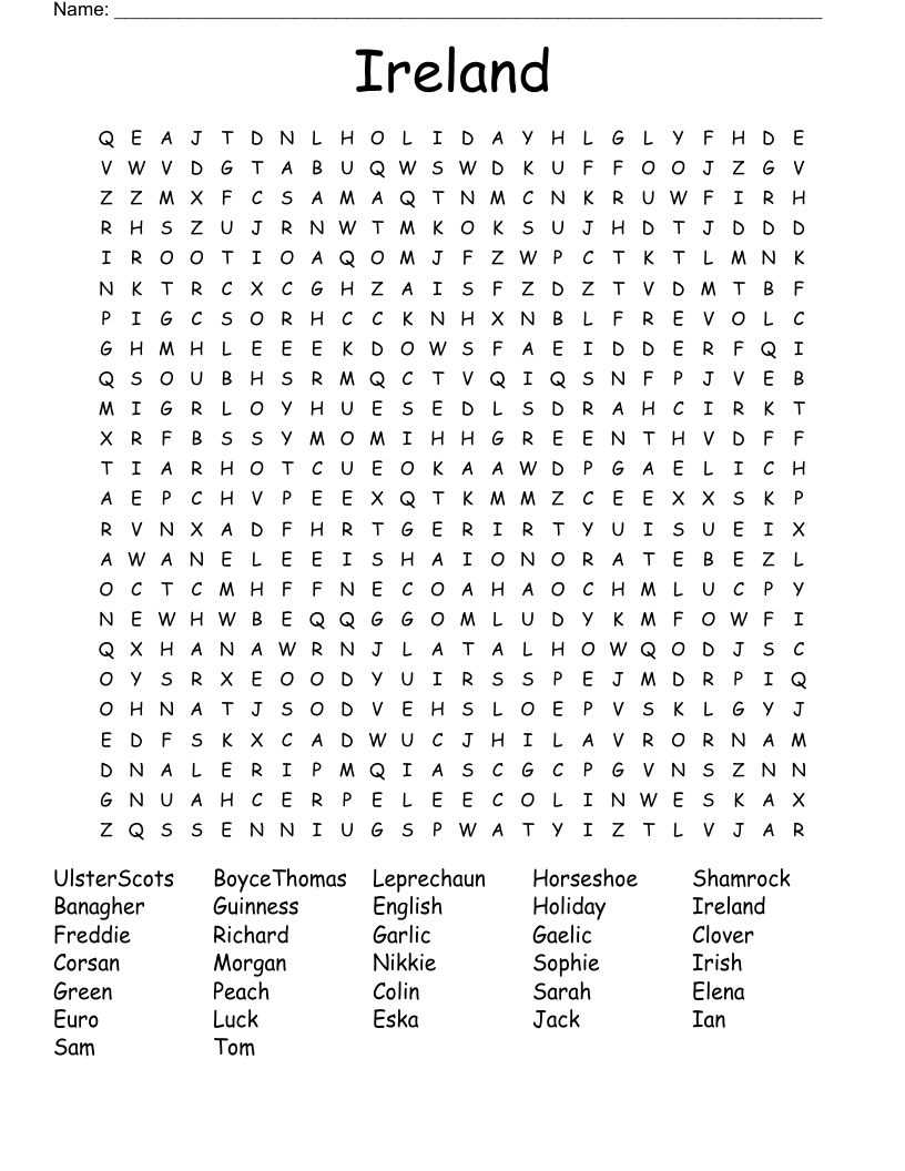 Irish Word Search Printable Printable Word Searches