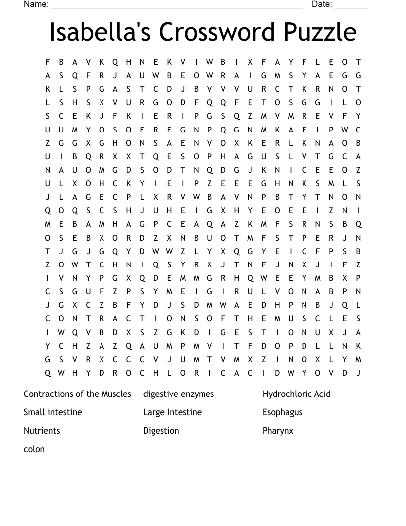 Isabella's Crossword Puzzle Word Search