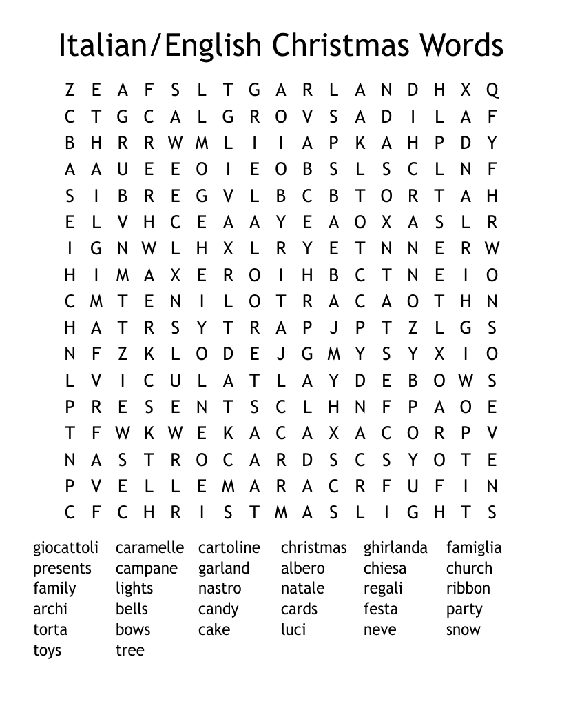 Italian/English Christmas Words Word Search