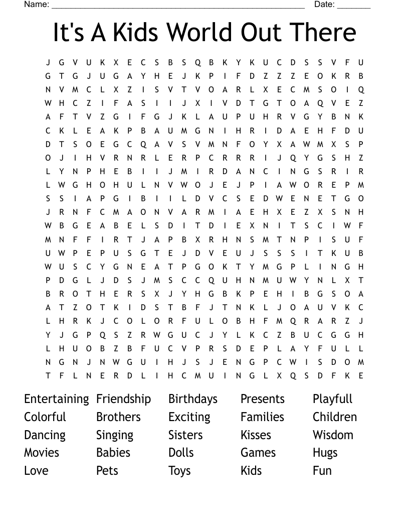 It's A Kids World Out There Word Search