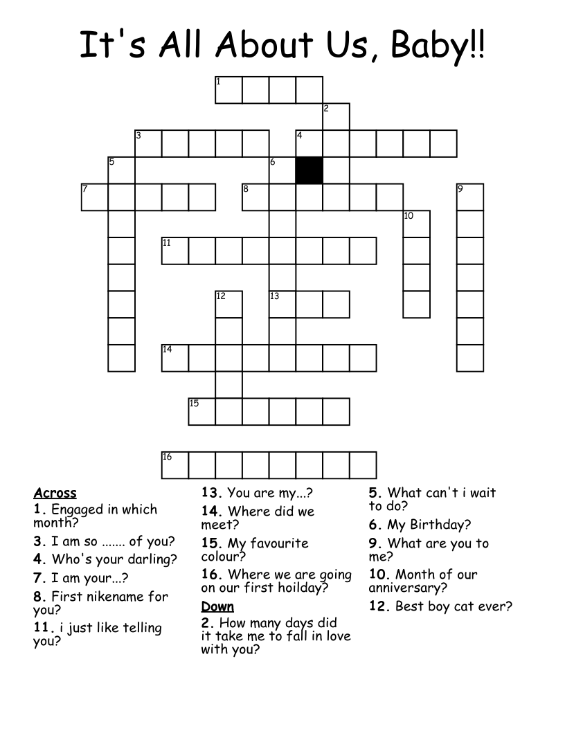 It's All About Us, Baby!! Crossword