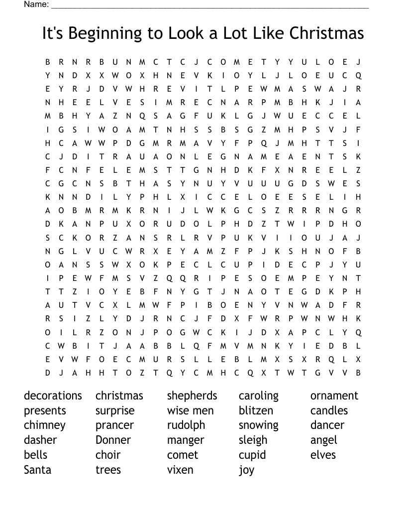 It's Beginning to Look a Lot Like Christmas Word Search