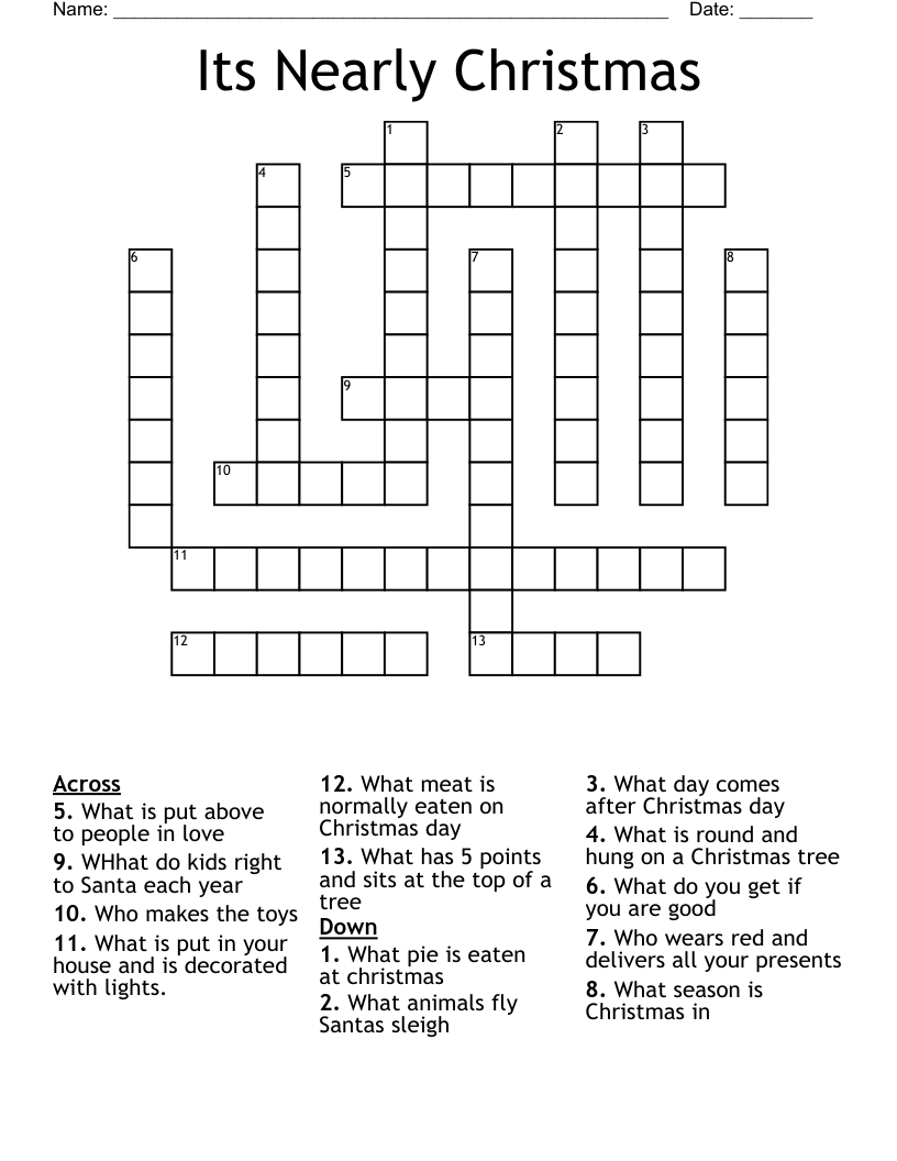 Its Nearly Christmas Crossword