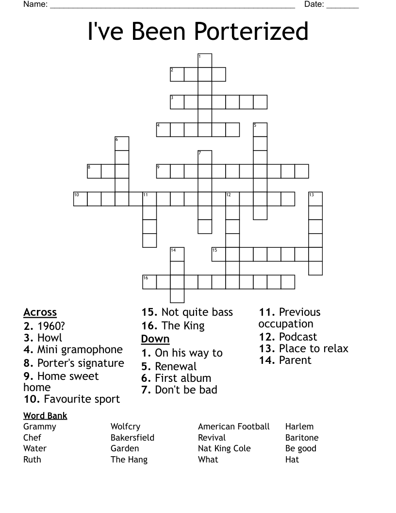 I've Been Porterized Crossword WordMint